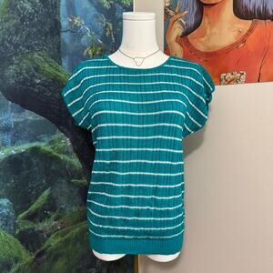 vintage turquoise striped knit top made in usa minimalist retro